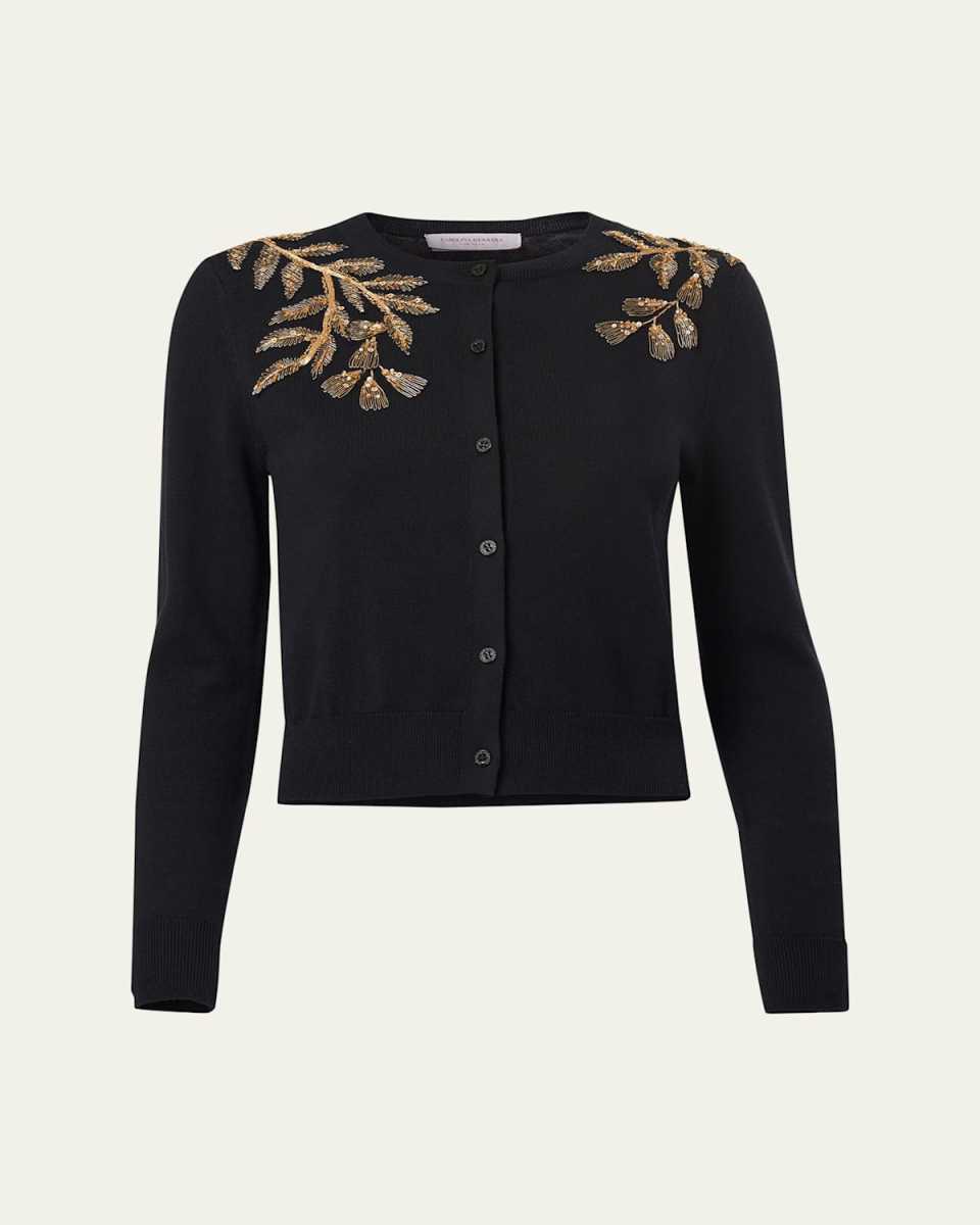 Gold Leaf-Embroidered Silk Cotton Cardigan